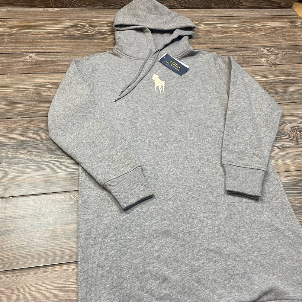 Polo Ralph Lauren Big Pony Fleece‎ Hoodie Sweatshirt Dress Grey Size XS NWT $168 - Picture 11 of 11